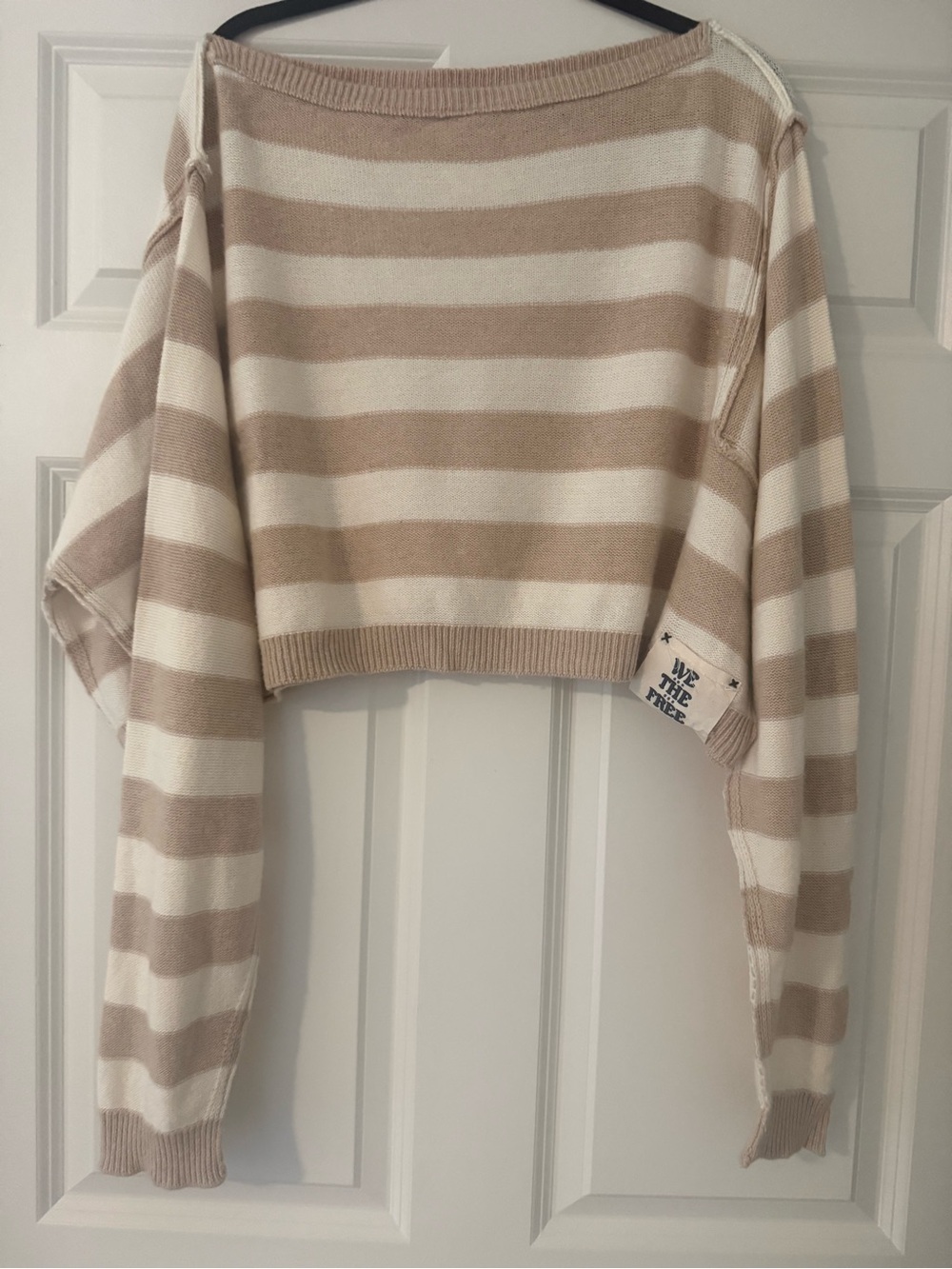 Free People We The Free Striped Cropped Boatneck Sweater - Beige & Cream